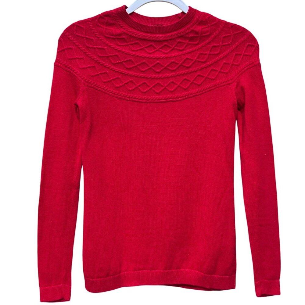 Talbots Petite Red Cable Knit Sweater P 55% Cotton Blend Crewneck‎ Long Sleeve